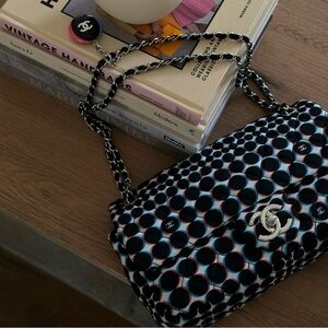 📌SOLD📌AUTH CHANEL CYBER DOTS 3D PRINT NYLON CLASSIC FLAP BAG PURSE CC RARE